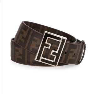 Fendi FF logo Zucca Tobacco Leather Belt NWT